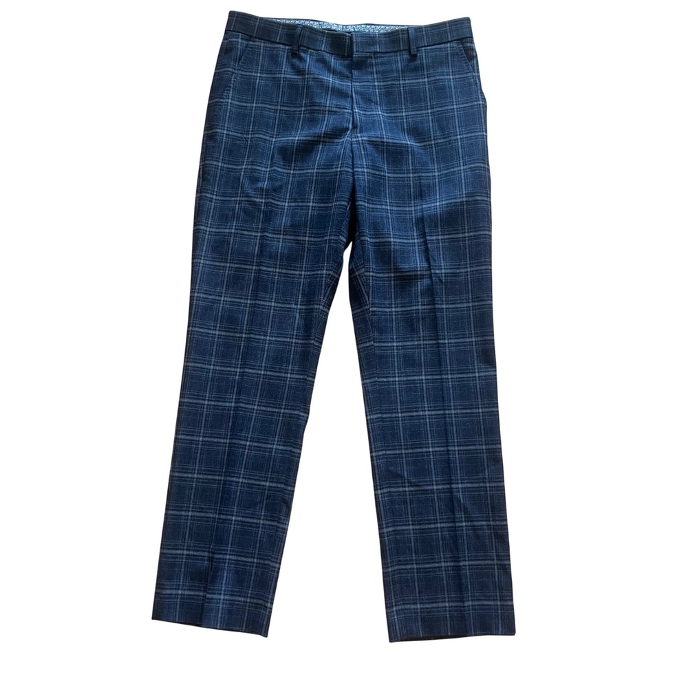 Murano Alex Fit Mens Blue Plaid Dress Pants Trousers 33x30 Slim Straight Stretch